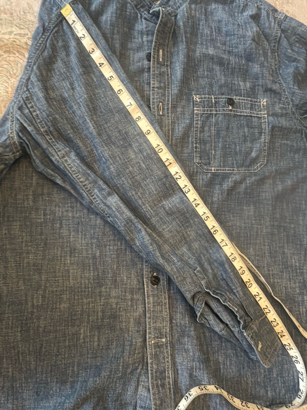 Lands' End Light Blue Denim-Look Button Shirt - Picture 7 of 8